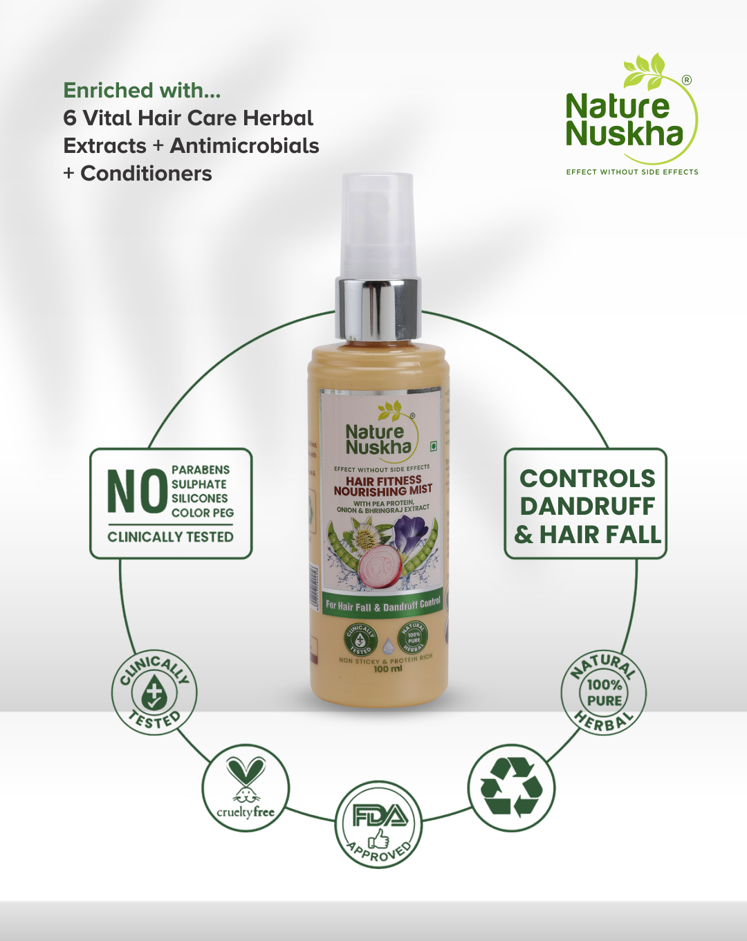 Onion, Pea Protein & Bhringraj Nourishing Hair Mist Spray Non-sticky for Hairfall & Dandruff Control with all Natural Ingredients, (60ml / 100ml)