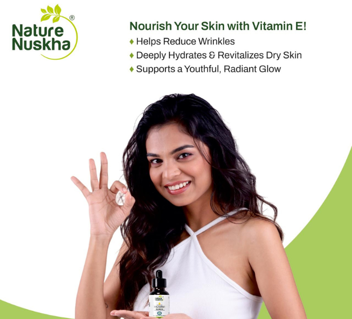 Nature Nuskha Vitamin E Oil 30,000 IU | Pure & Natural, Undiluted Face Oil for Glowing Skin, Hair Fall Control, Nail Strength, Scars & Stretch Marks | Non-GMO, No Mineral Oil – 30ml