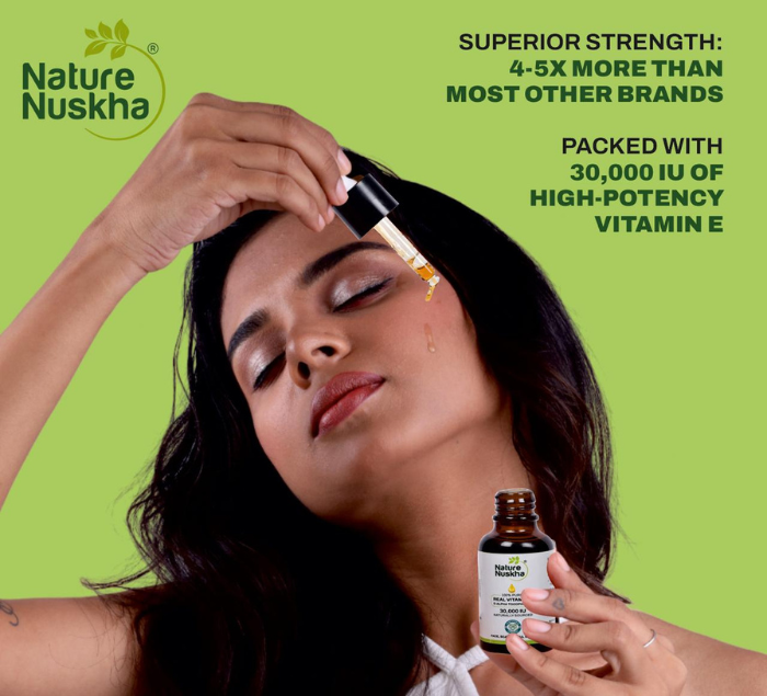 Nature Nuskha Vitamin E Oil 30,000 IU | Pure & Natural, Undiluted Face Oil for Glowing Skin, Hair Fall Control, Nail Strength, Scars & Stretch Marks | Non-GMO, No Mineral Oil – 30ml