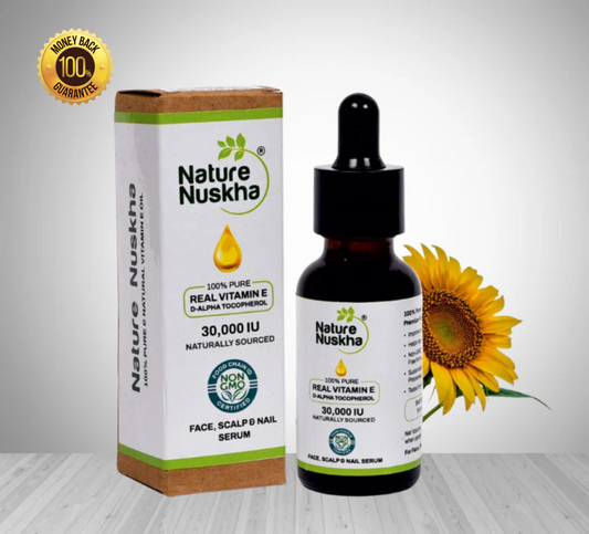 Nature Nuskha Vitamin E Oil 30,000 IU | Pure & Natural, Undiluted Face Oil for Glowing Skin, Hair Fall Control, Nail Strength, Scars & Stretch Marks | Non-GMO, No Mineral Oil – 30ml