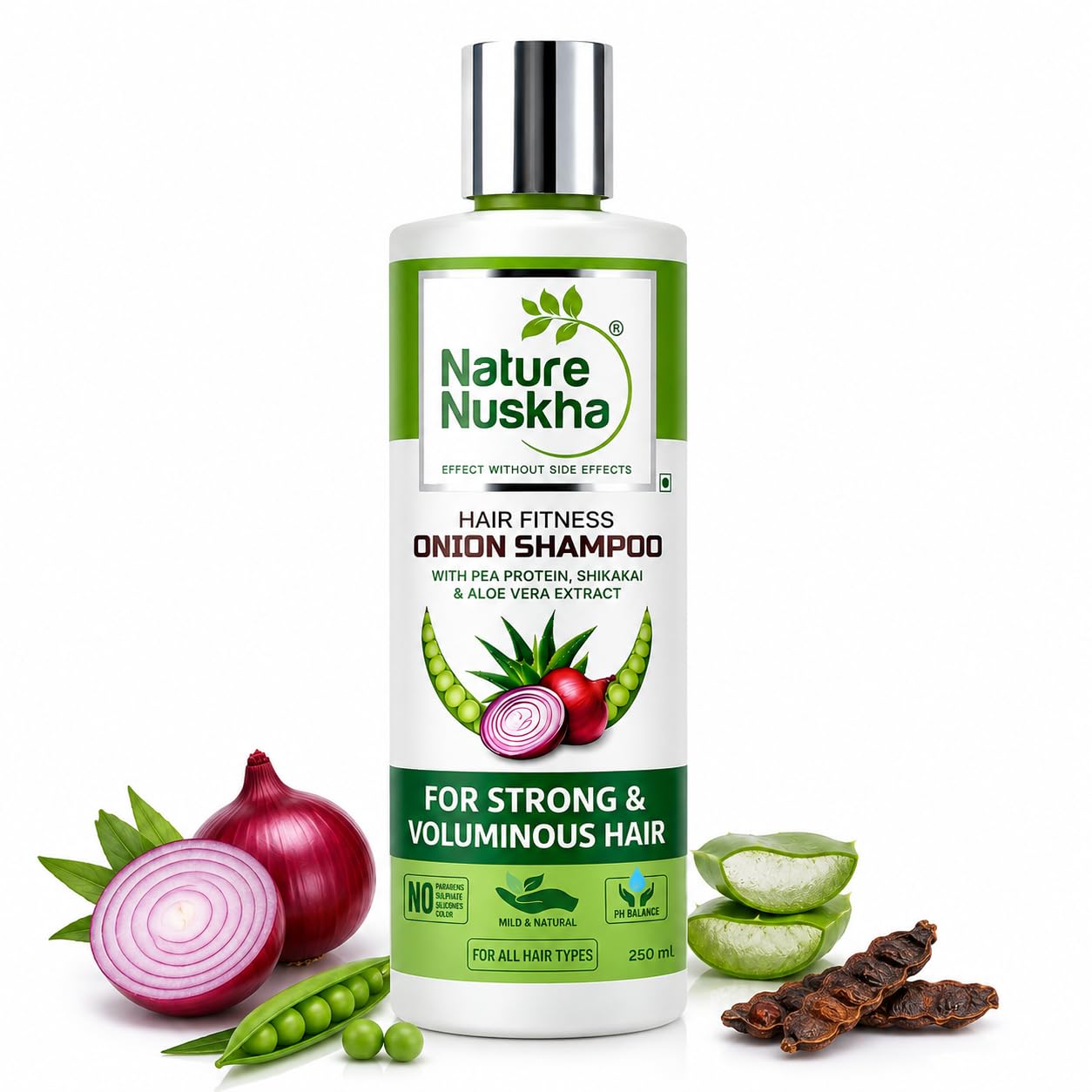 Onion Shampoo for Hair Fall Control & Scalp Care | Pea Protein, Shikakai, Neem & Hyaluronic Acid | Stronger, Fuller-Looking Hair | Dermatologically Tested