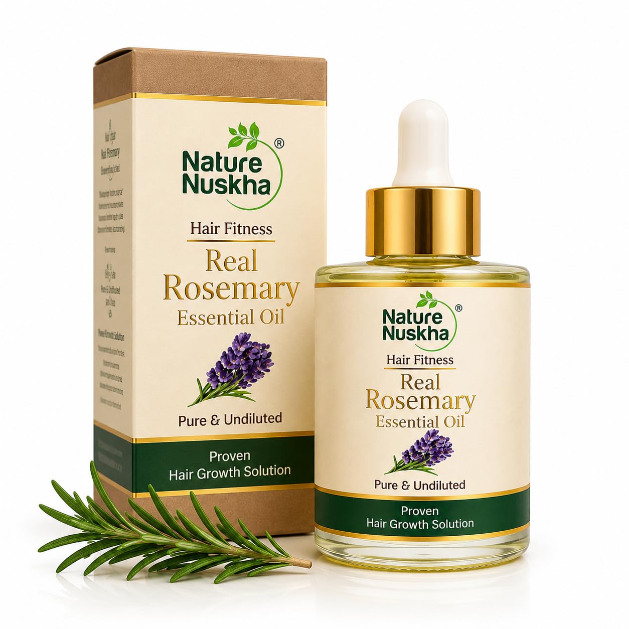 Real Rosemary Essential Oil - Pure & Undiluted with Vitamin E/Boost Hair Growth, Controls Hair fall & Dandruff