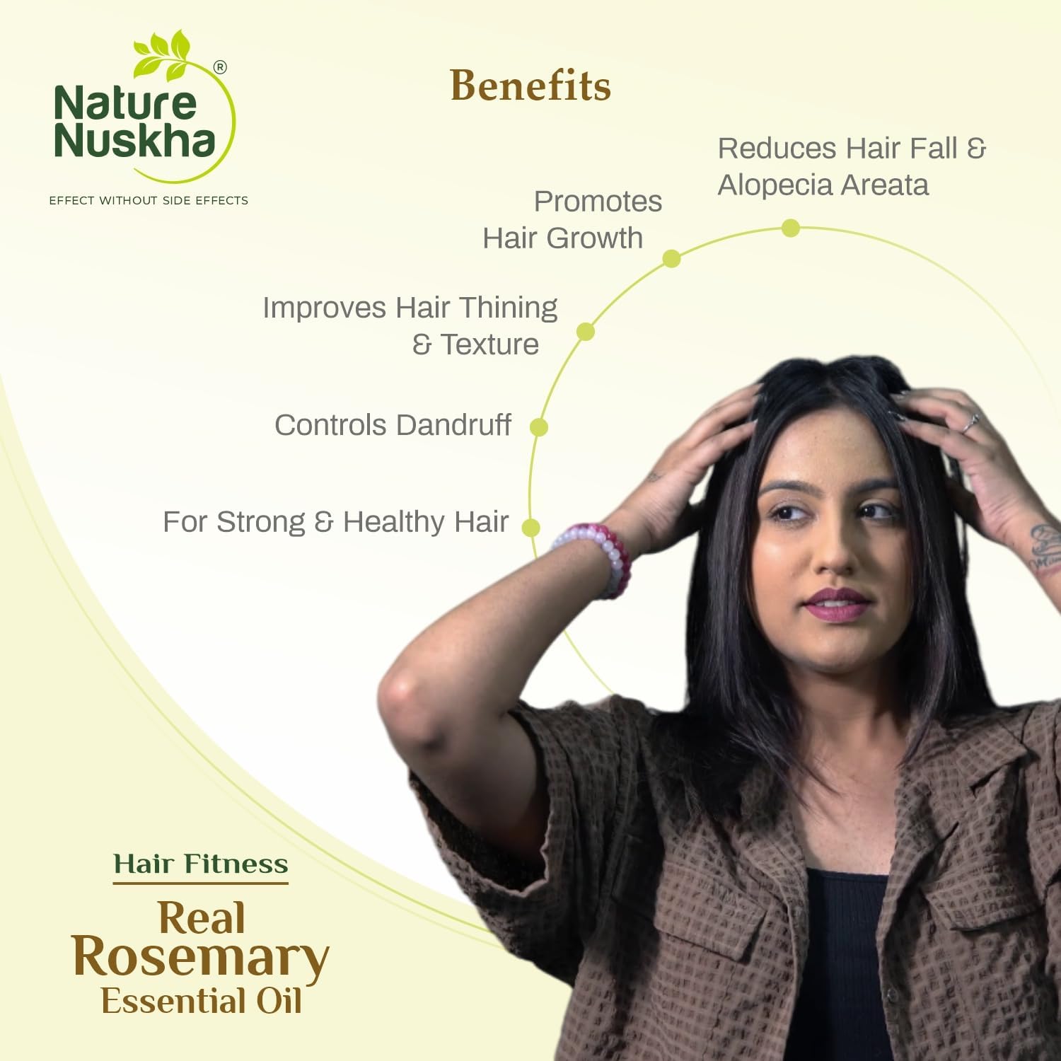 Real Rosemary Essential Oil - Pure & Undiluted with Vitamin E/Boost Hair Growth, Controls Hair fall & Dandruff