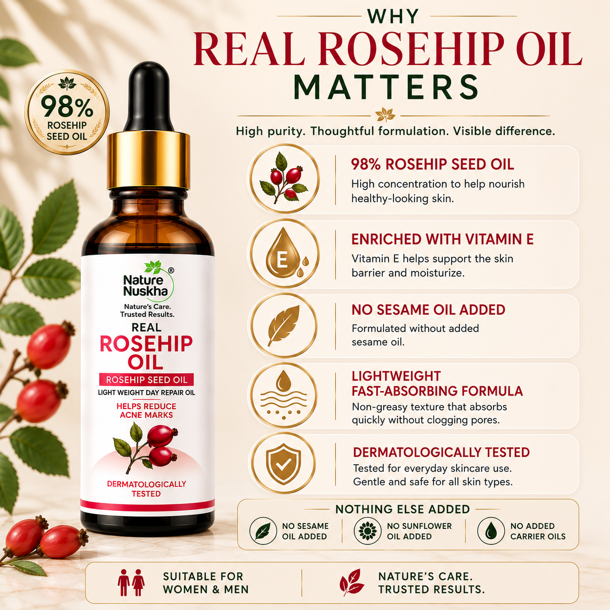 Nature Nuskha Real Rosehip Oil for Face | Day Repair for Acne Marks