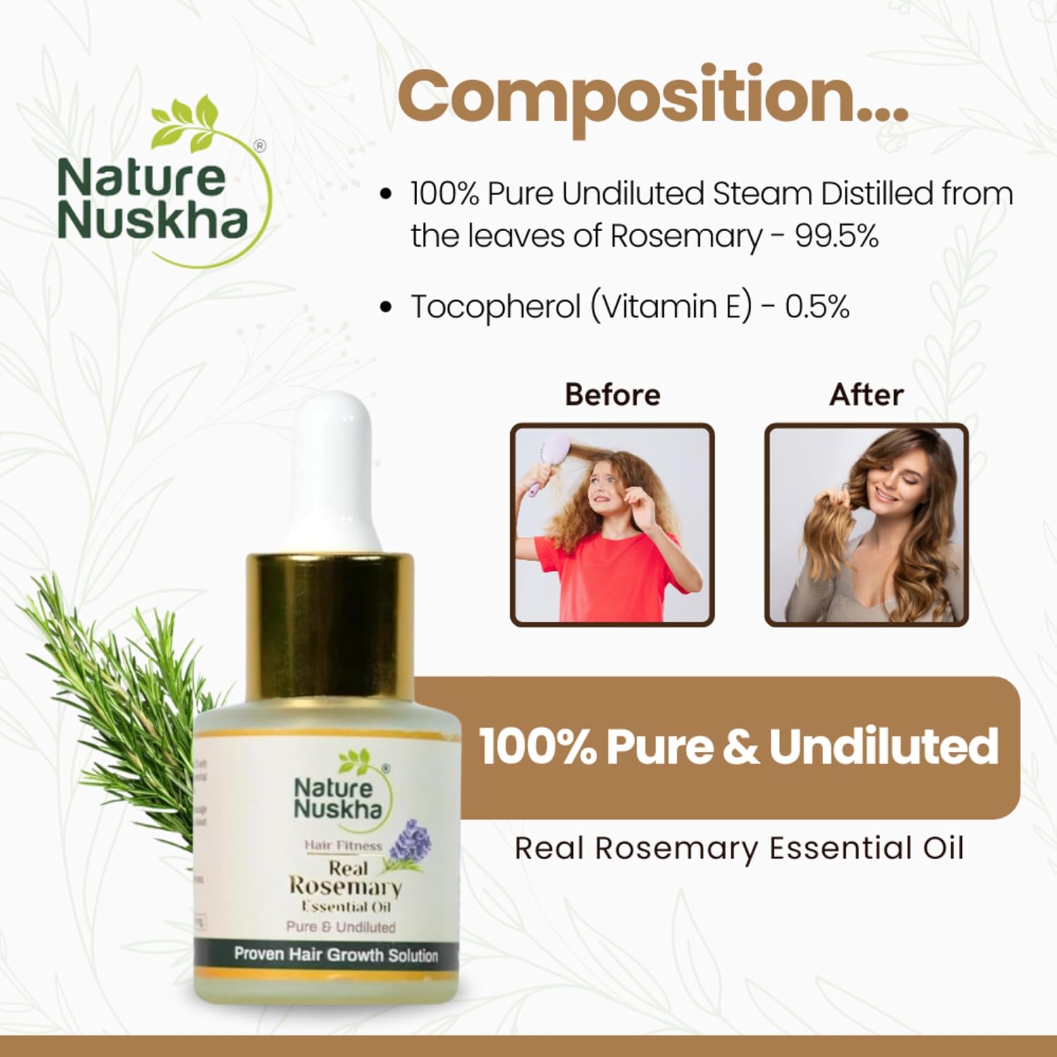 Hair Growth Combo Kit - Real Rosemary Essential Oil 15ml & Onion Shampoo 250ml - Rosemary Oil for Hair Growth, Hair Fall Control, Anti Dandruff, Strengthens Hair - Vitamin E Enriched