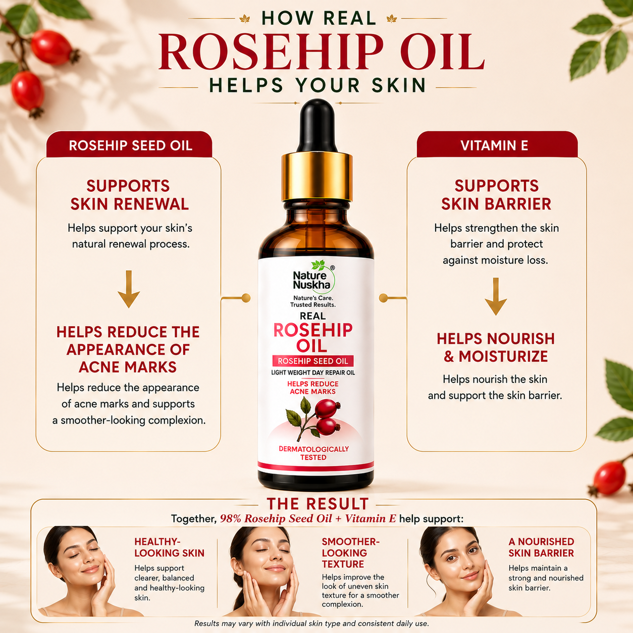 Nature Nuskha Real Rosehip Oil for Face | Day Repair for Acne Marks