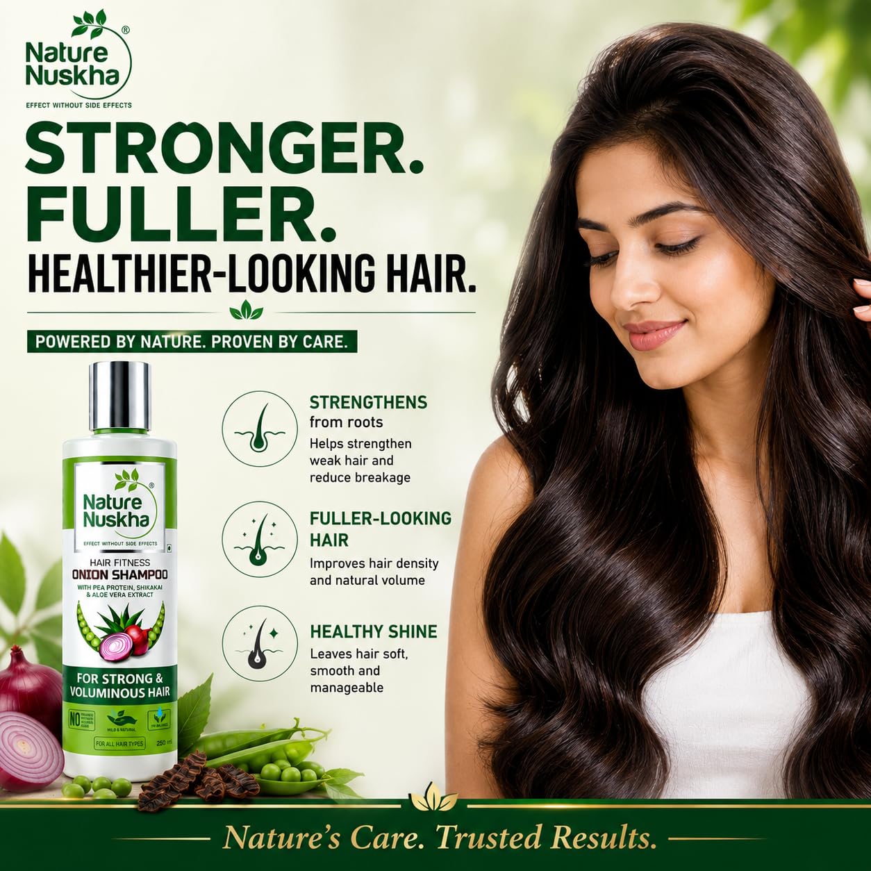 Onion Shampoo for Hair Fall Control & Scalp Care | Pea Protein, Shikakai, Neem & Hyaluronic Acid | Stronger, Fuller-Looking Hair | Dermatologically Tested