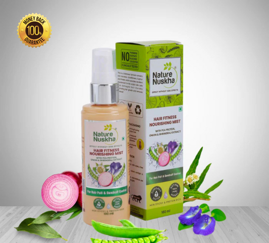 Nature Nuskha Hair Nourishing Mist Anti-hair fall & dandruff control spray with Onion, Bhringraj and Niacin-Live-On, Non Sticky, Herbal plants extract, clinically tested, for Men & Women 100ml