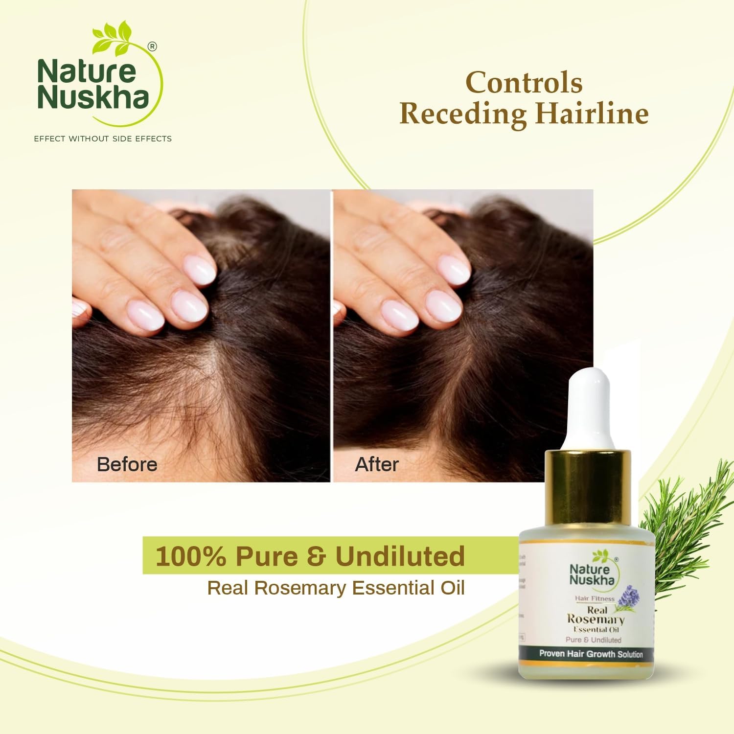 Real Rosemary Essential Oil - Pure & Undiluted with Vitamin E/Boost Hair Growth, Controls Hair fall & Dandruff