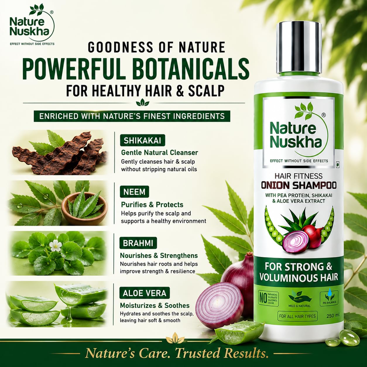 Onion Shampoo for Hair Fall Control & Scalp Care | Pea Protein, Shikakai, Neem & Hyaluronic Acid | Stronger, Fuller-Looking Hair | Dermatologically Tested