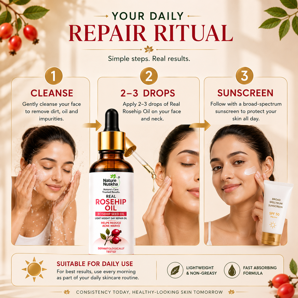 Nature Nuskha Real Rosehip Oil for Face | Day Repair for Acne Marks