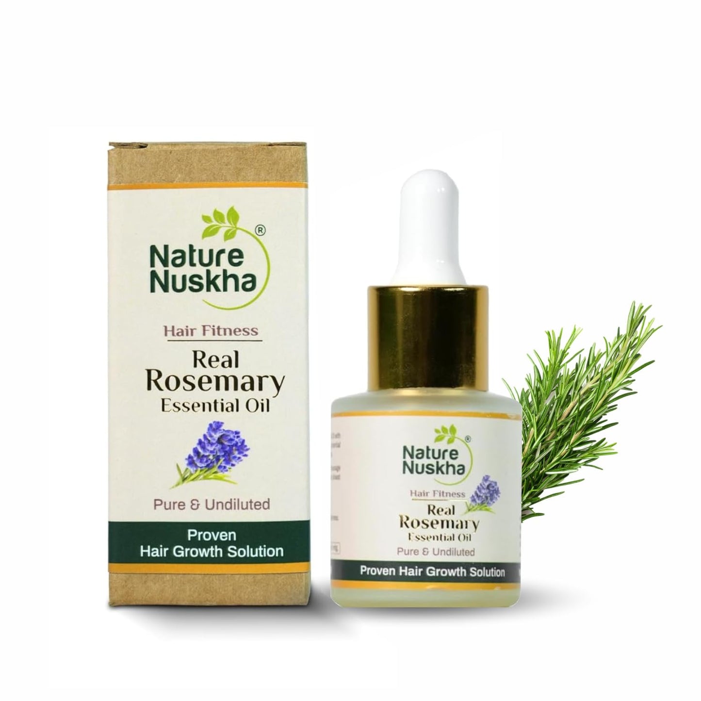 Nature Nuskha Real Rosemary Essential Oil - Pure & Undiluted 15ml - Hair Growth, Hair Fall Control, Skin Care Solution - Strengthens & Nourishes Hair Scalp and Roots, Enriched with Vitamin E