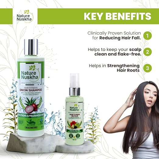 Nature Nuskha Anti Hair Fall, Anti Dandruff Hair Care Set of Oil Plus 100ml & Onion Shampoo 250ml | Ideal for those who don’t want to use Oil,350ml