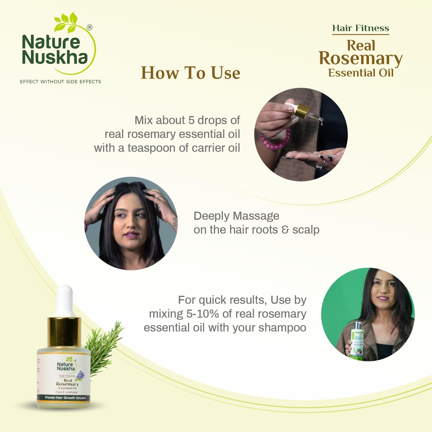 Real Rosemary Essential Oil - Pure & Undiluted with Vitamin E/Boost Hair Growth, Controls Hair fall & Dandruff