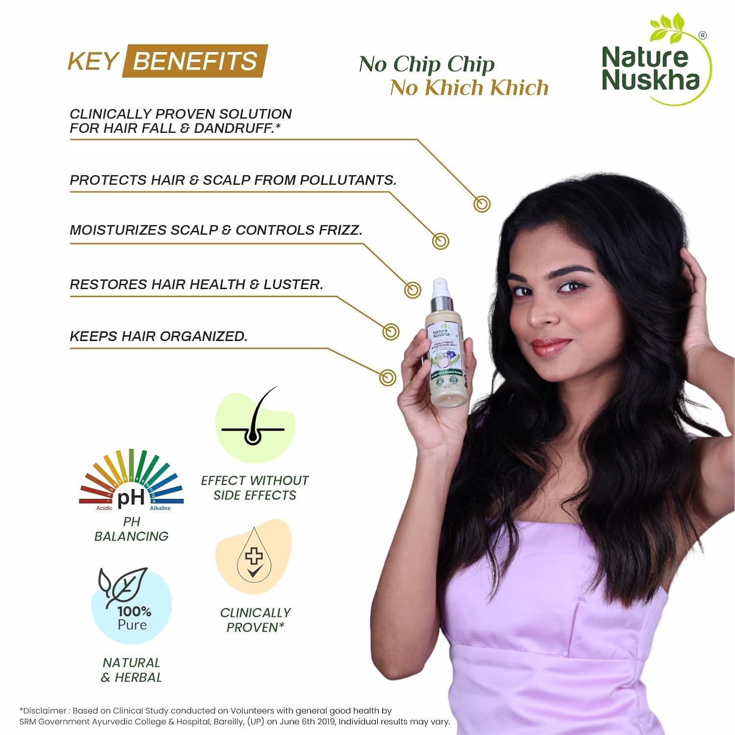 Hair Nourishing Mist Anti Hair Fall & Dandruff Control Spray | Clinically Tested | For Men & Women | With Pea Protein, Onion, Bhringraj & Niacinamide | Non-Sticky Herbal Plant Extract Formula