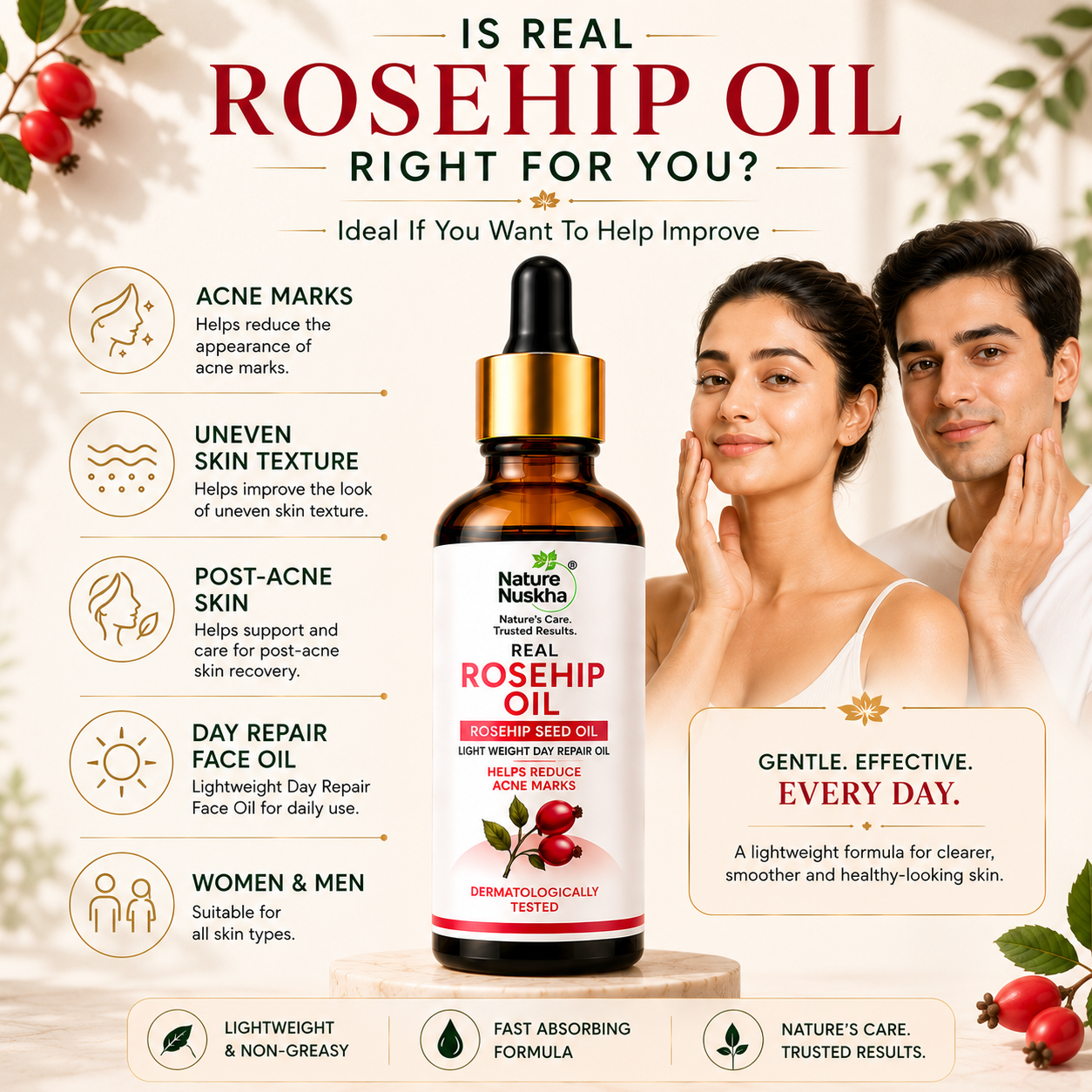 Nature Nuskha Real Rosehip Oil for Face | Day Repair for Acne Marks