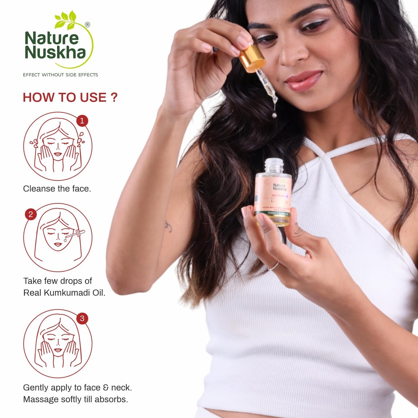 Nature Nuskha Real Kumkumadi Oil | Anti-Ageing Natural Face Serum 25ml with Niacin, Folic Acid, Vitamin E & C | Helps Reduce Dark Spots | Improves Complexion, Skin Tone & Brightness | Unisex