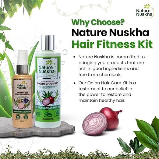 Nature Nuskha Onion Hair Care Kit-Onion Mist 100ml+Onion Shampoo 250ml- Rich In Natural Protein, Sulphur & Amino Acid- Controls Hair Fall, Dandruff- Strengthens Hair Root- No Harmful Chemical- Unisex