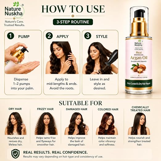 Real Moroccan Argan Oil Hair Serum, Dry & Frizzy Hair, 30ml