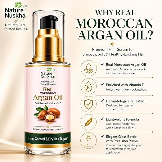 Real Moroccan Argan Oil Hair Serum, Dry & Frizzy Hair, 30ml