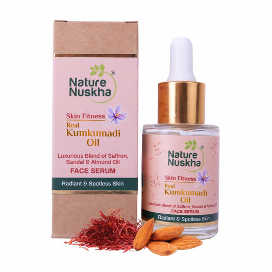 Nature Nuskha Real Kumkumadi Oil | Anti-Ageing Natural Face Serum 25ml with Niacin, Folic Acid, Vitamin E & C | Helps Reduce Dark Spots | Improves Complexion, Skin Tone & Brightness | Unisex