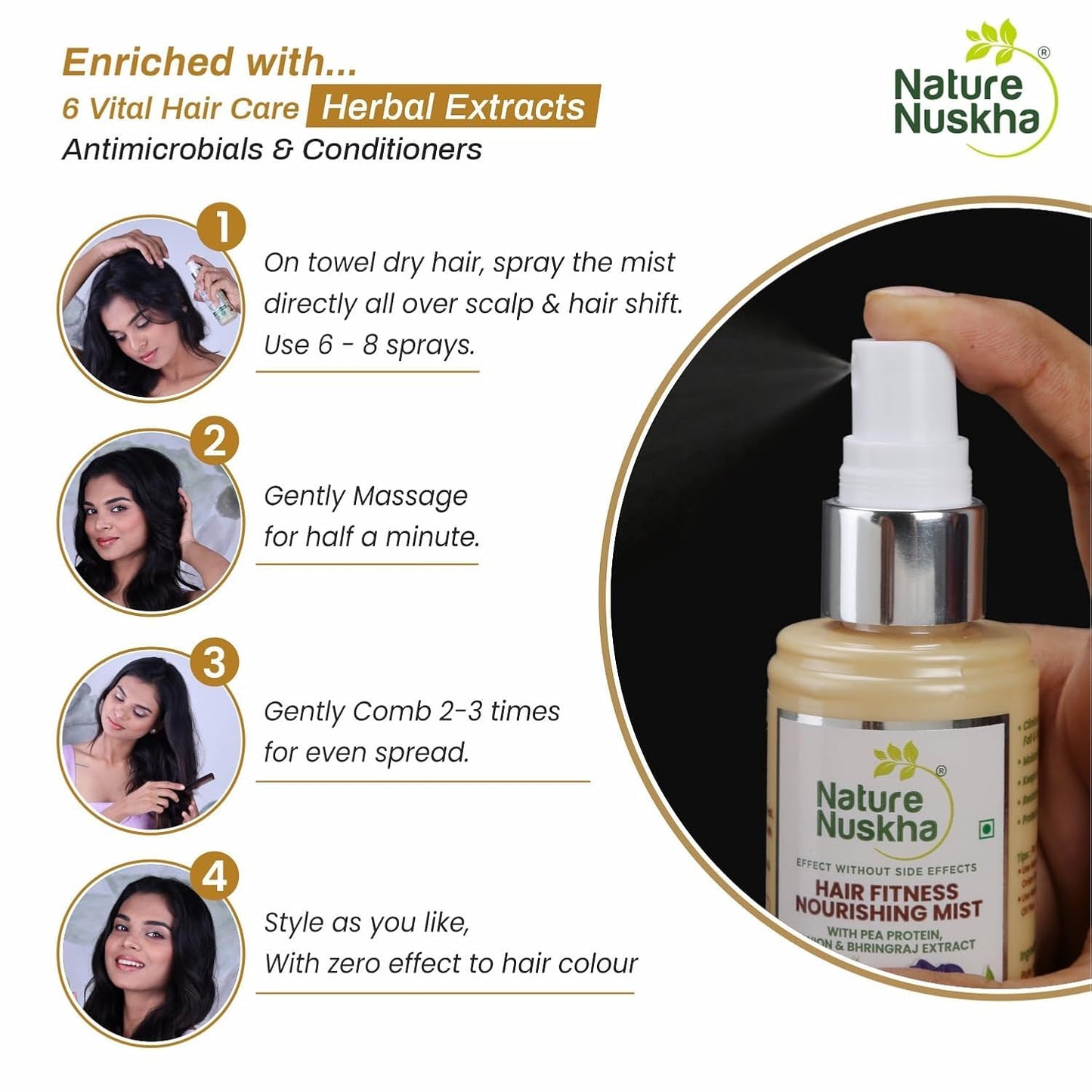 Nature Nuskha 3-Step Complete Hair Care Kit | Visible result in 30 Days on regular use | Onion Shampoo 100ml + Hair Nourishing Mist 100ml + Oil Plus 100ml | Prevent Hair Fall and Dandruff | Natural Hair Fitness Solution