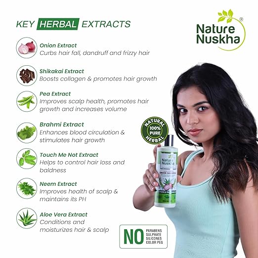 Nature Nuskha Anti Hair Fall, Anti Dandruff Hair Care Set of Oil Plus 100ml & Onion Shampoo 250ml | Ideal for those who don’t want to use Oil,350ml