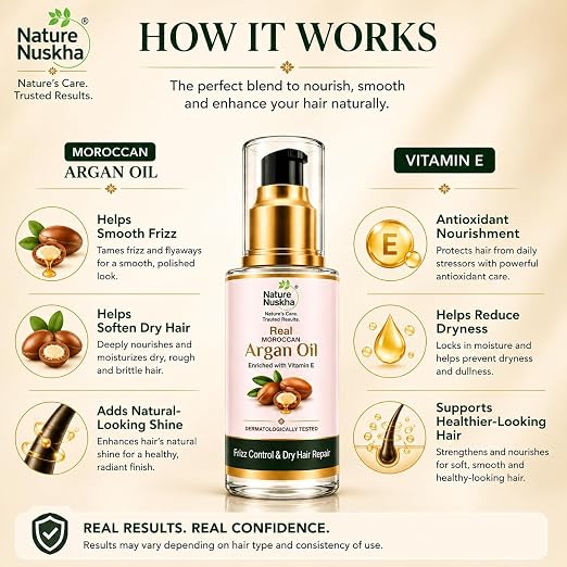 Real Moroccan Argan Oil Hair Serum, Dry & Frizzy Hair, 30ml