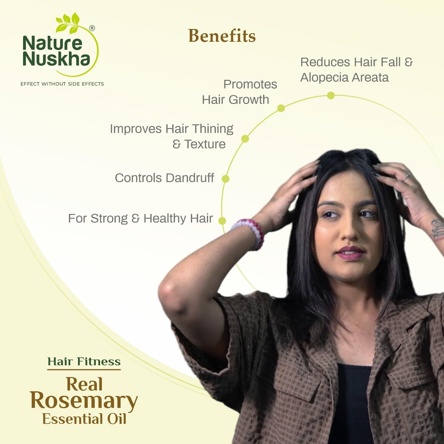 Nature Nuskha Real Rosemary Essential Oil - Pure & Undiluted 15ml - Hair Growth, Hair Fall Control, Skin Care Solution - Strengthens & Nourishes Hair Scalp and Roots, Enriched with Vitamin E