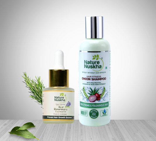 Nature Nuskha Hair Growth Combo Kit - Real Rosemary Essential Oil 15ml & Onion Shampoo 250ml - Rosemary Oil for Hair Growth, Hair Fall Control, Anti Dandruff, Strengthens Hair - Vitamin E Enriched