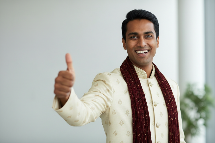 a man showin thumbsup and happy face