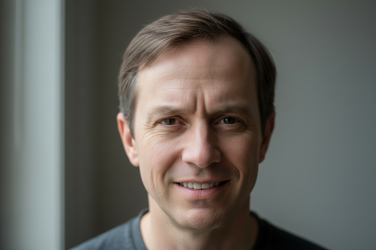 dont show mirror, show only face looking forward to us